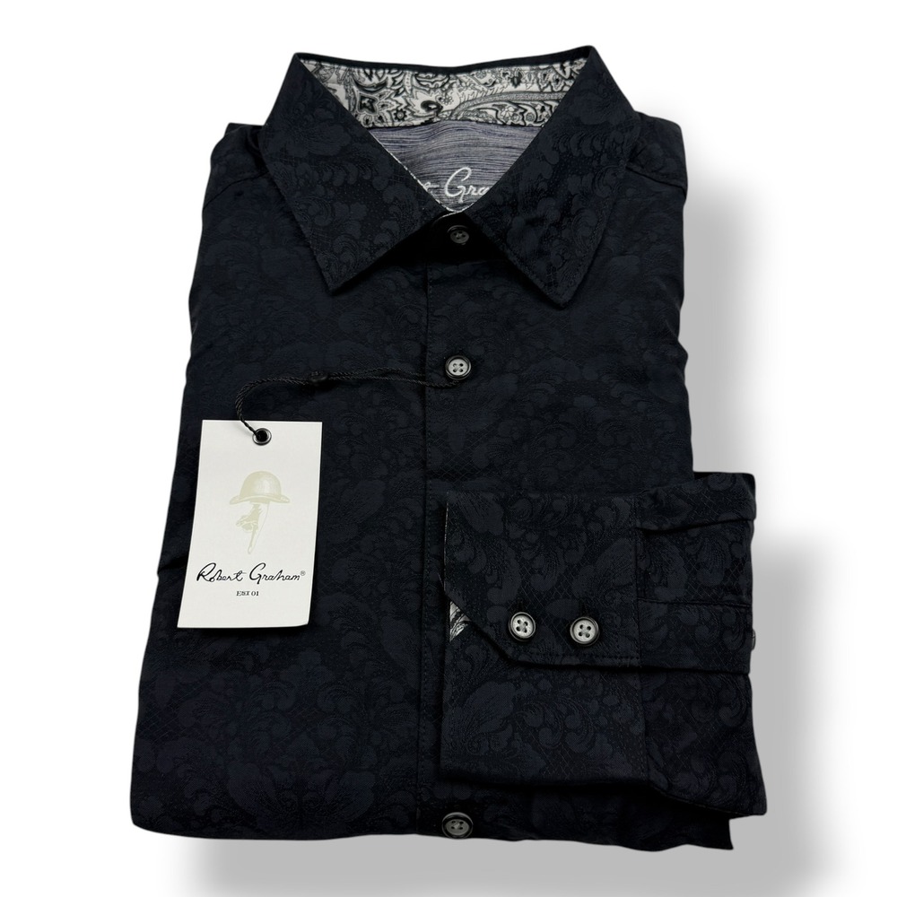 Robert Graham Bayview Black Jacquard Floral Classic Fit Shirt Mens S RSS221000CF